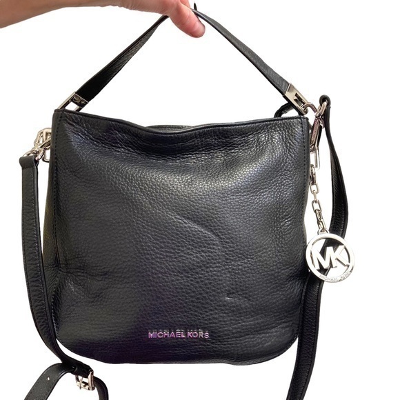 Michael Kors Soft Black Pebbled Leather Two Way Top Handle Crossbody Bag